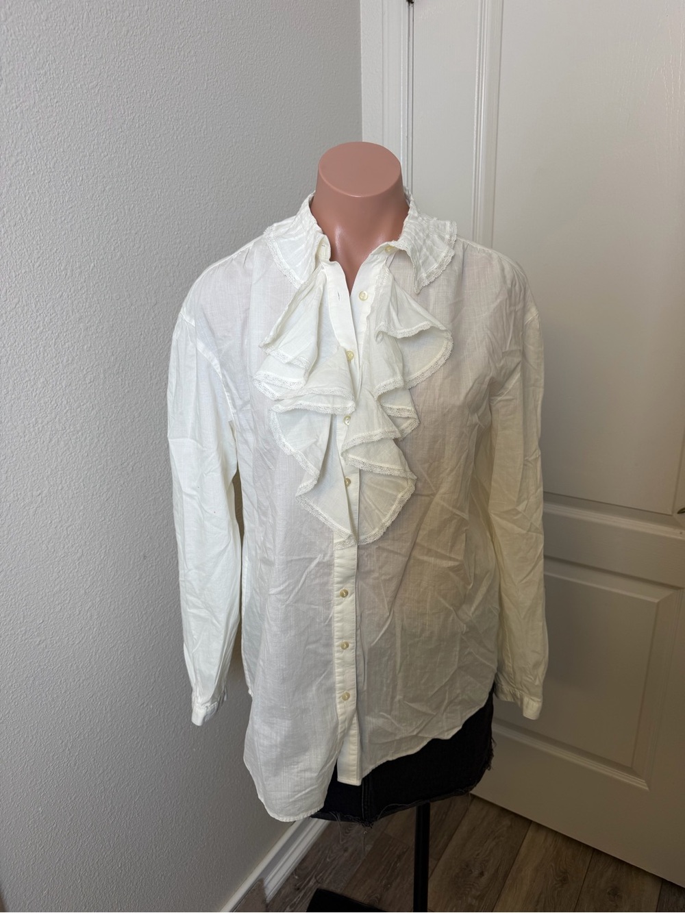 Ralph Lauren White Ruffled Front Shirt Jacket